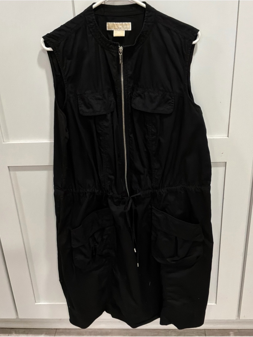 Michael Kors Safari Cargo Utility Zip Up Dress Sleeveless 2X Black Cotton Pocket